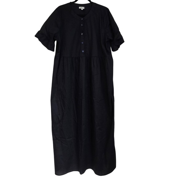 *NWT* Modai Italy Womens Black Linen Blend Button Front Midi Dress Size 2X - Picture 1 of 10